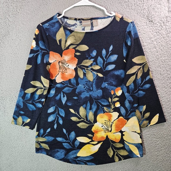 Chico's Tops - Chico's Knit Top Women Size 0 Floral Print Multicolor Preppy